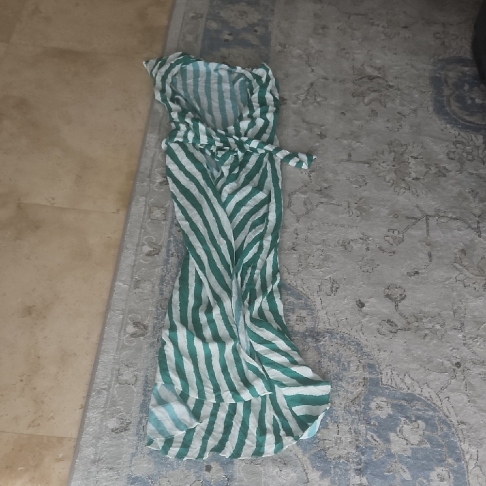 Vix Paula Hermanny Green and White Striped Swim Cover Up